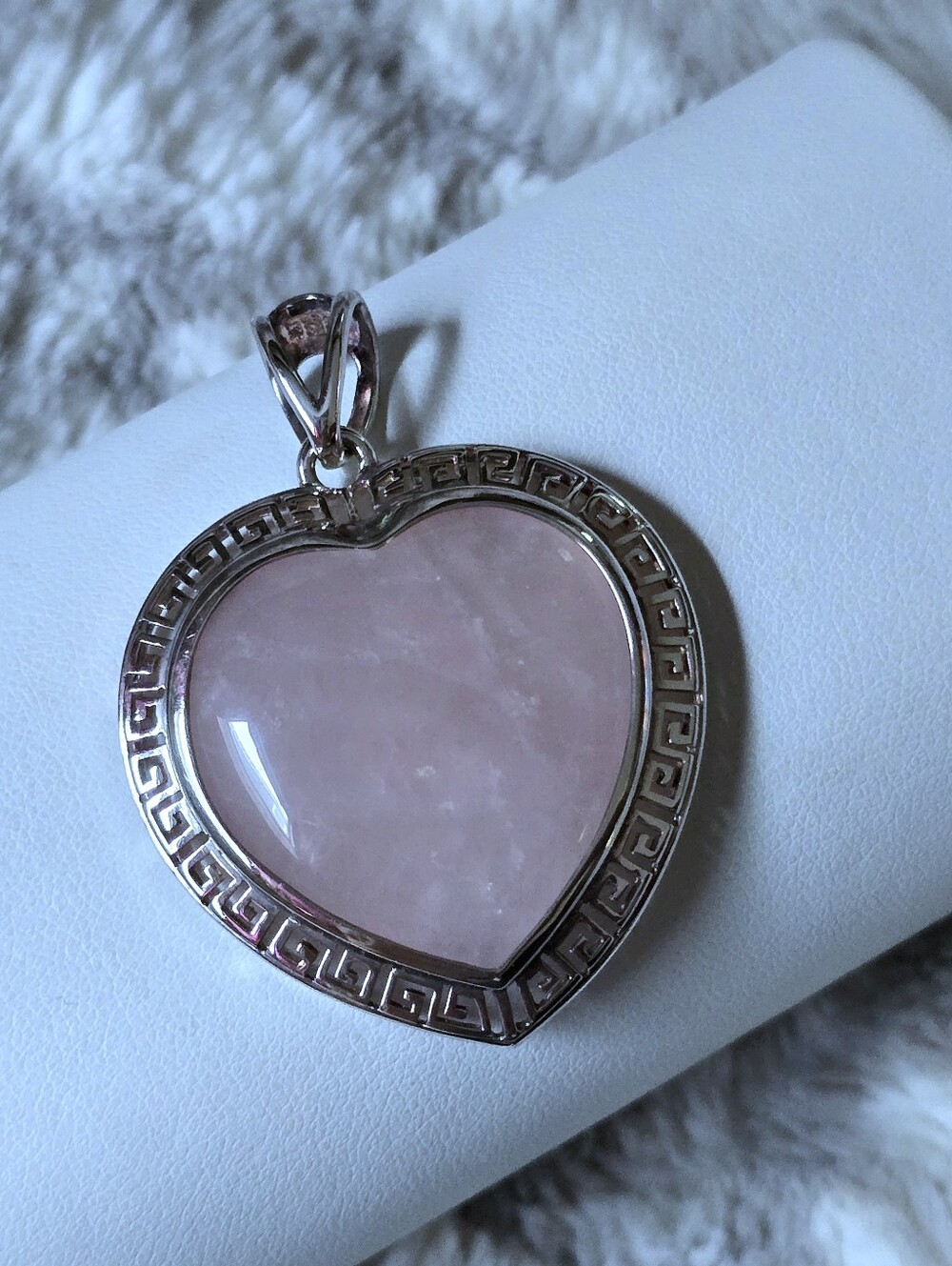 Ross-Simons Big Pink Rose Quartz Heart Pendant sterling silver J&T